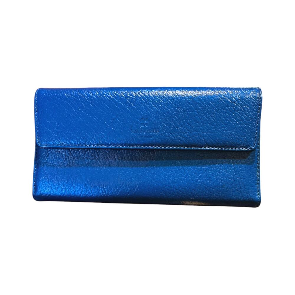 VINTAGE KATE SPADE Refurbished Leather Wallet Multi Comparment Snap Closure Blue